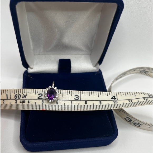 Vintage 925 Sterling Amethyst Gemstone and Cubic Zirconia Oval Screw On Earrings - Picture 7 of 7